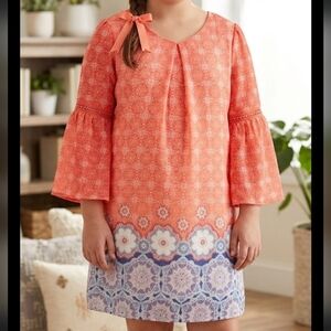 Amy Byer Girls Sz 16 Boho Print Dress Lined with Print Sheer Overlay